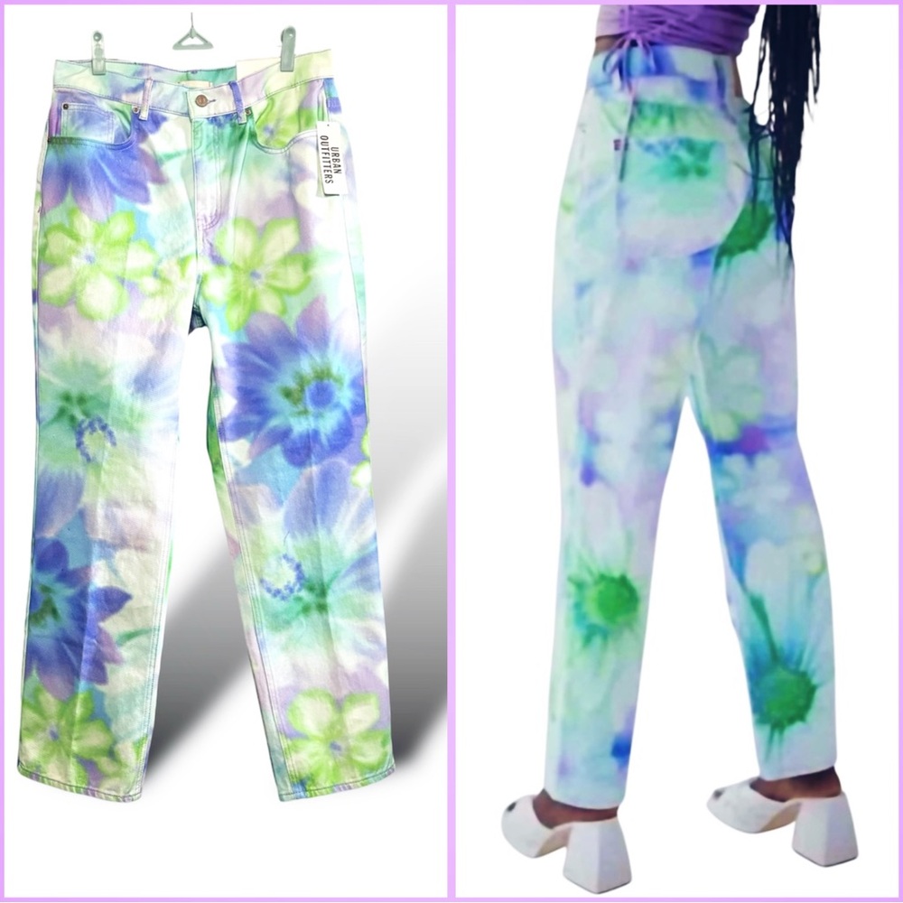 BDG by Urban Outfitters Cowboy Jeans Watercolor Floral Tie-Dye High Rise 31 - Picture 16 of 16